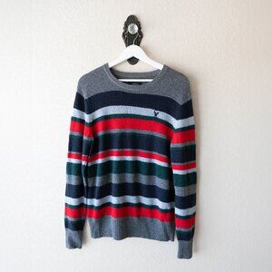 American Eagle Men's Sweater Size Medium Athletic Wool Blend Multi Stripe Y2K